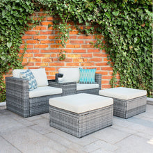 Load image into Gallery viewer, 5 Pieces Outdoor Patio Wicker Sofa Set Grey Rattan and Beige Cushion with Weather Protecting Cover-0
